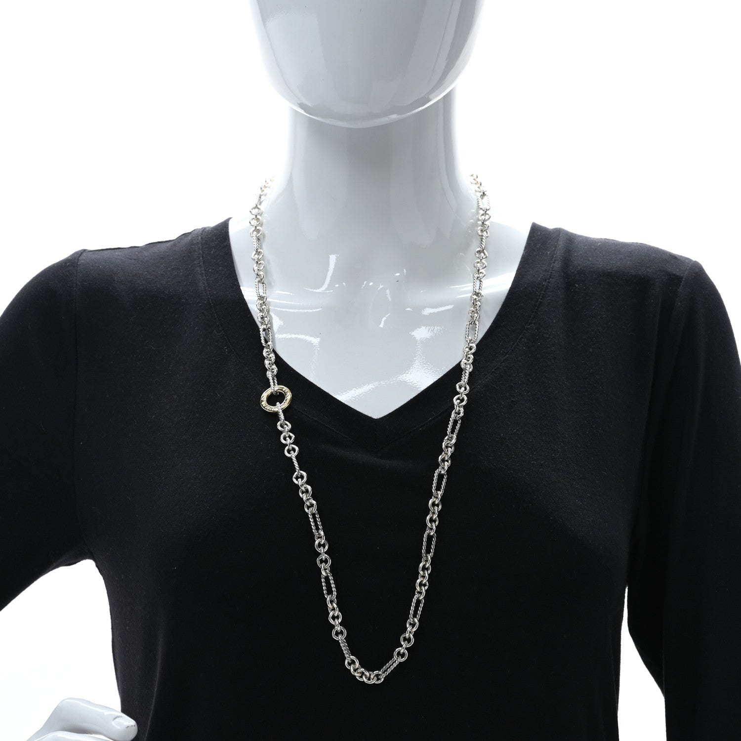 David Yurman Sterling Silver 18K Yellow Gold Cable Figaro Long Necklace 3 of 4