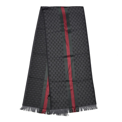 Gucci Wool Silk GG Monogram Web Verbier Fringe Scarf Black 3 of 5