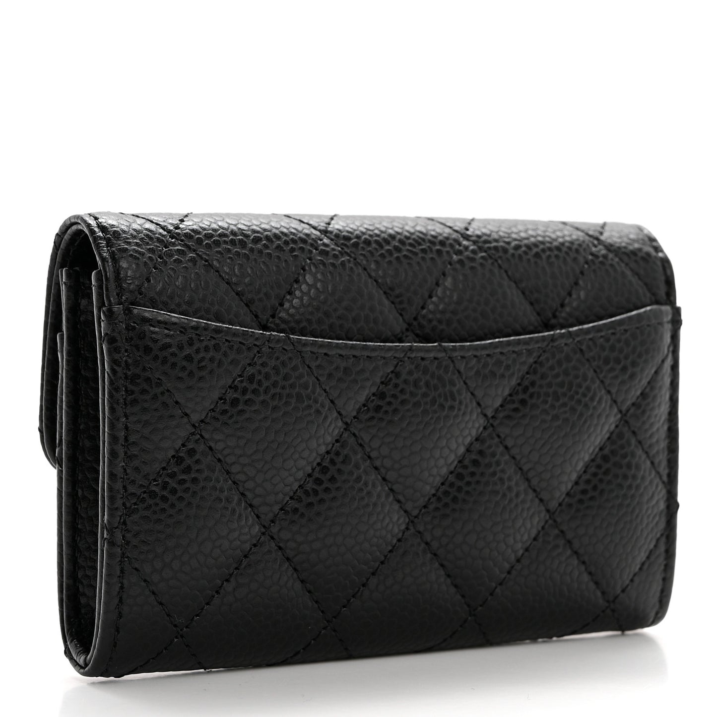 Caviar Quilted Flap Card Holder Wallet Black