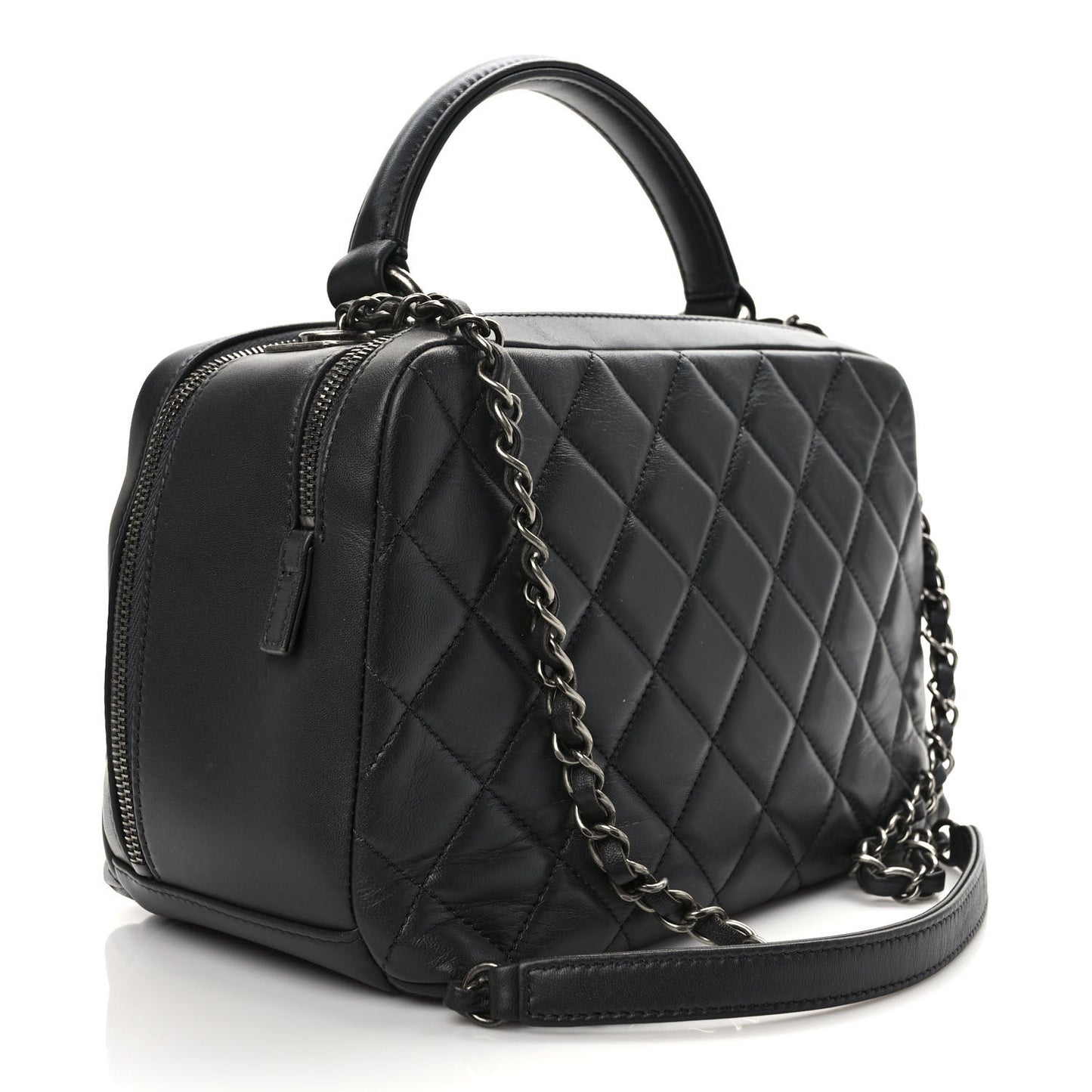 Lambskin Quilted Medium Trendy CC Bowling Bag Dark Grey