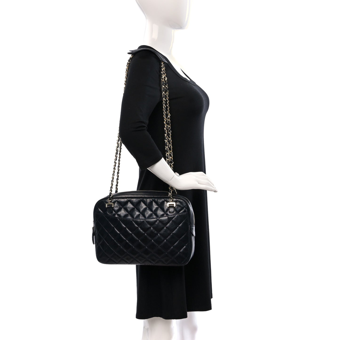 Lambskin Quilted Shoulder Bag Black