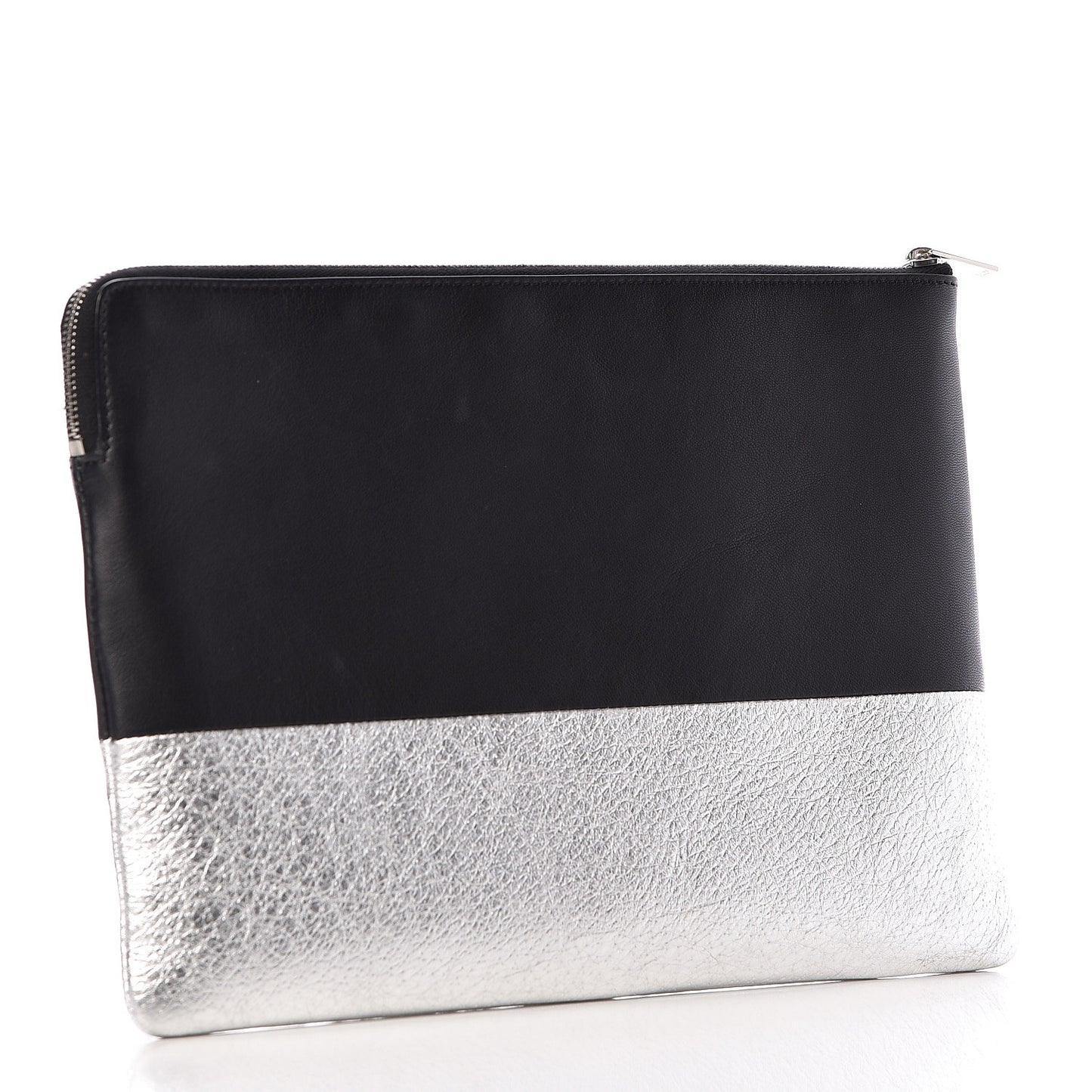 Laminated Lambskin Bi-Color Solo Clutch Pouch Black Silver