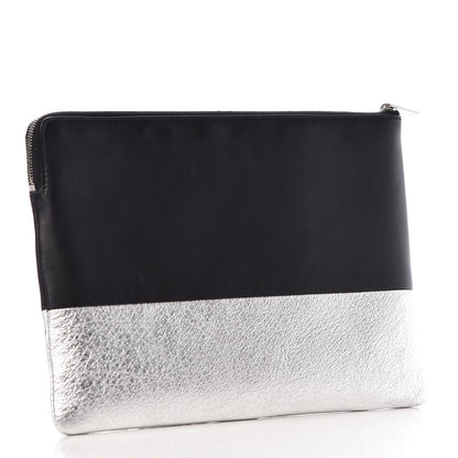 Celine Laminated Lambskin Bi-Color Solo Clutch Pouch Black Silver 3 of 12