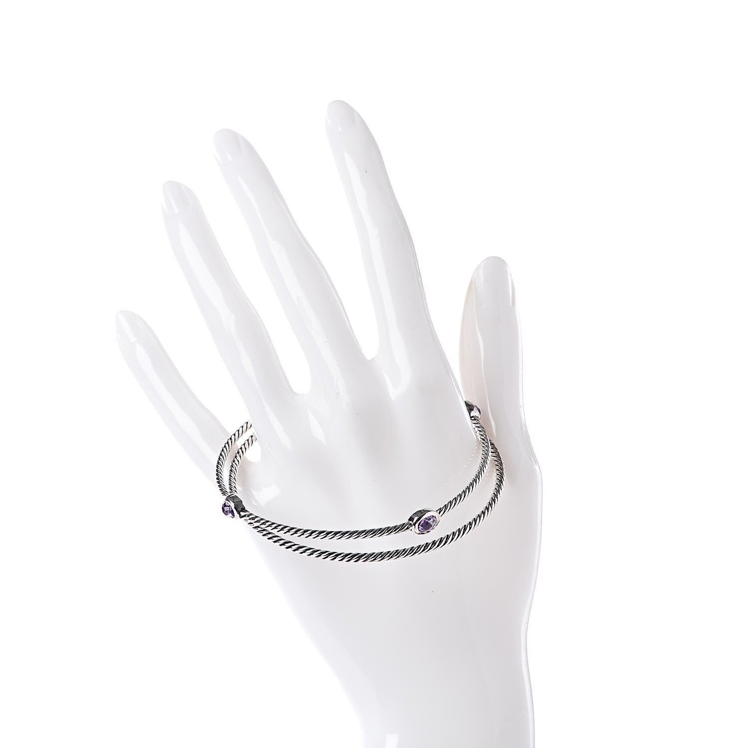 David Yurman Sterling Silver Amethyst Color Classics Cable Bangle Bracelet Set of 2 2 of 4