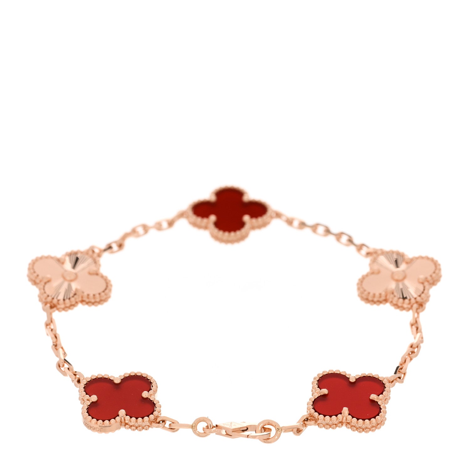 Van Cleef & Arpels 18K Rose Gold Carnelian 5 Motifs Guilloche Vintage Alhambra Bracelet 2 of 3