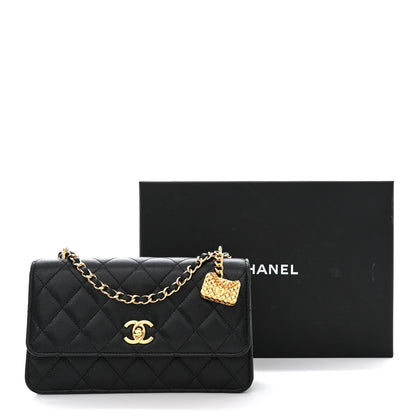 Chanel Shiny Caviar Quilted Flap Charm Wallet On Chain WOC Black 12 of 12