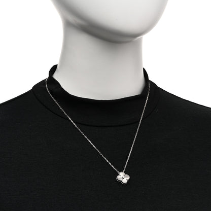 Van Cleef & Arpels 18K White Gold Diamond Guilloche Vintage Alhambra Pendant Necklace 2 of 6