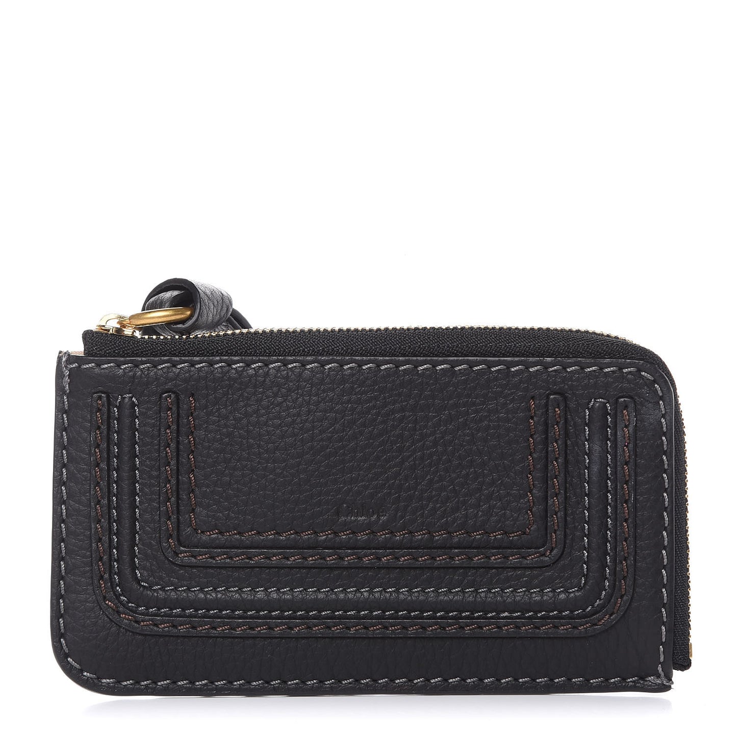 Grained Calfskin Medium Marcie Zip Card Holder Black
