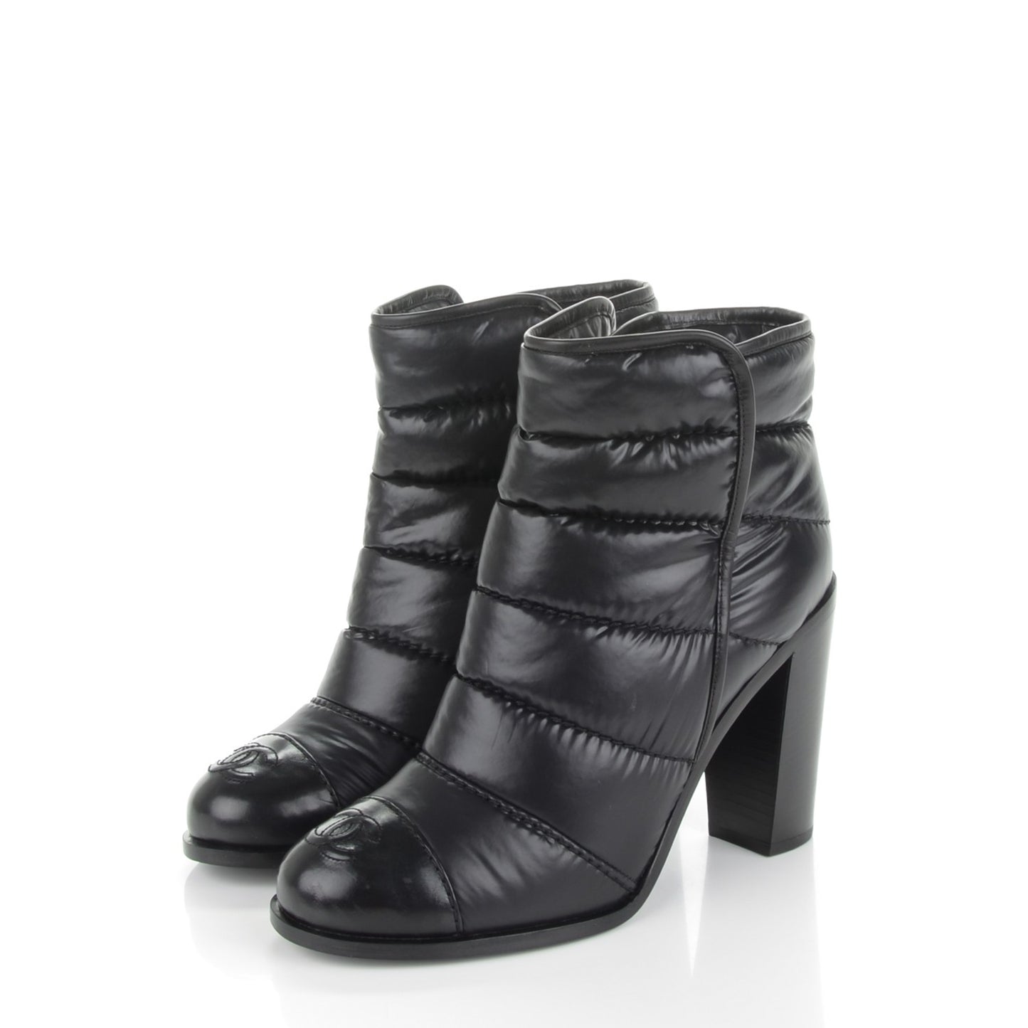 Calfskin Nylon Quilted CC Short Boots 39.5 Black