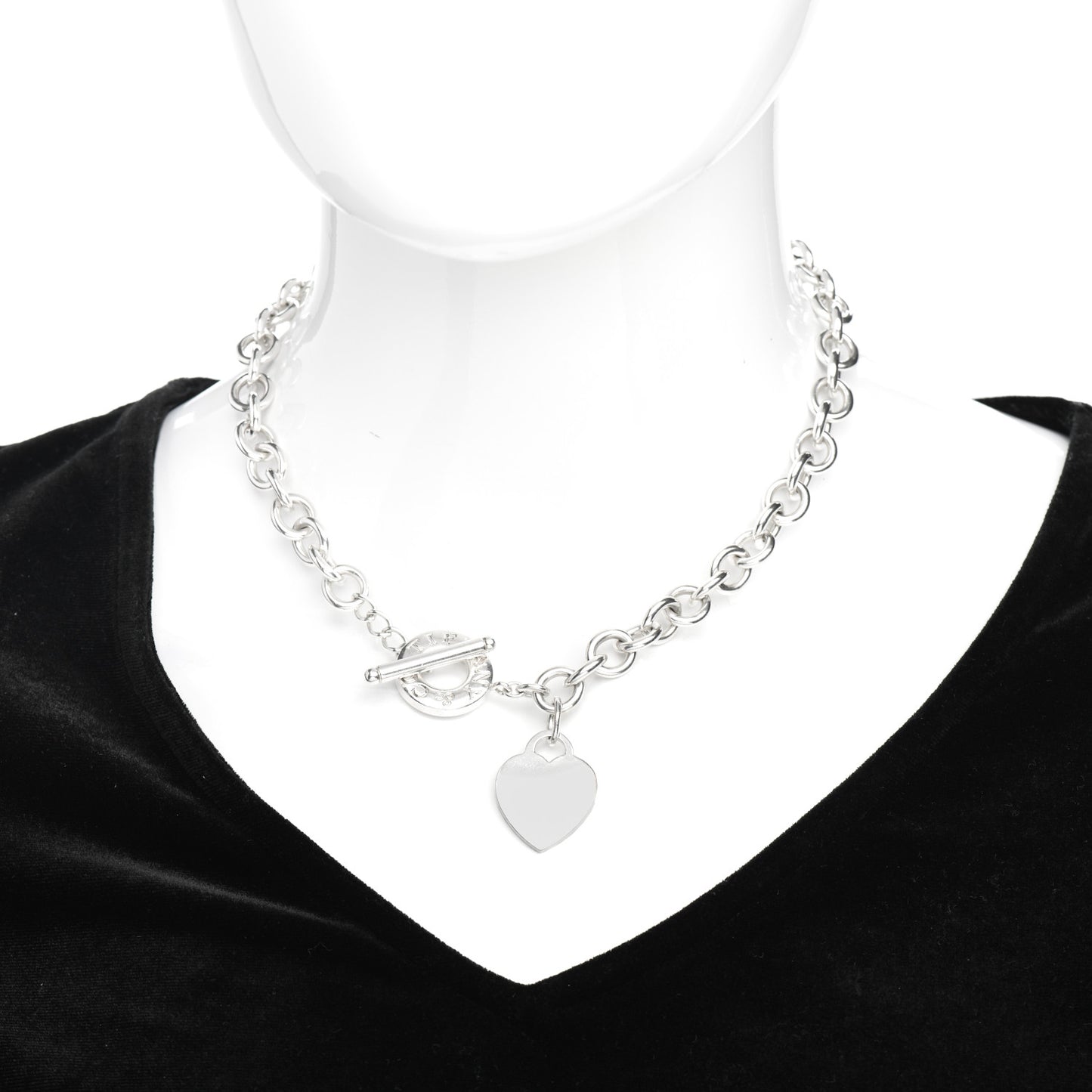 Sterling Silver Heart Tag Toggle Necklace