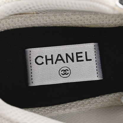 Chanel Mesh Suede Calfskin Mens CC Sneakers 45 White Silver Black 8 of 9