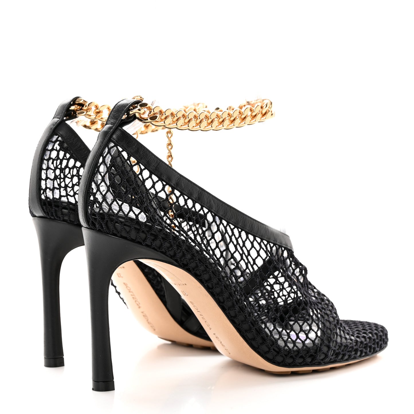 Mesh Nappa Chunky Chain Sandals 37 Black