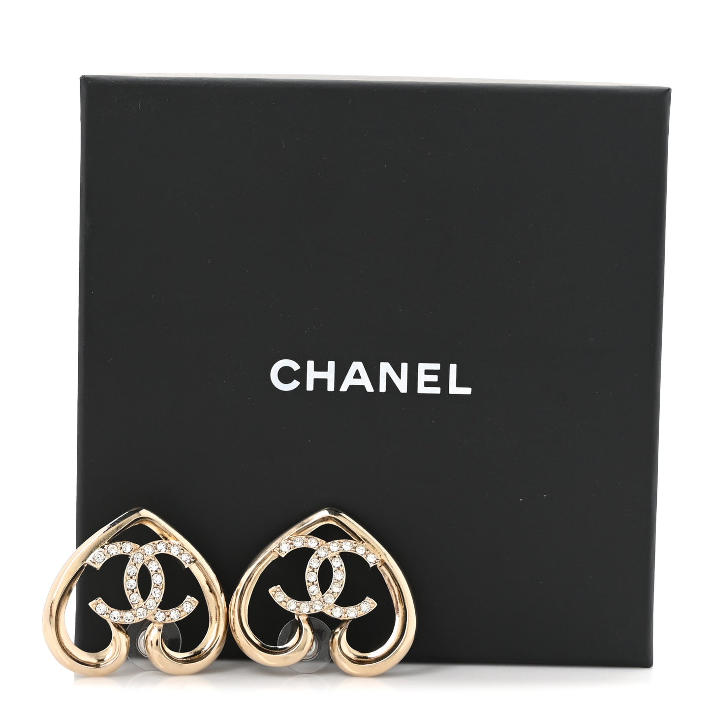 Metal Crystal CC Logo Heart Earrings Gold