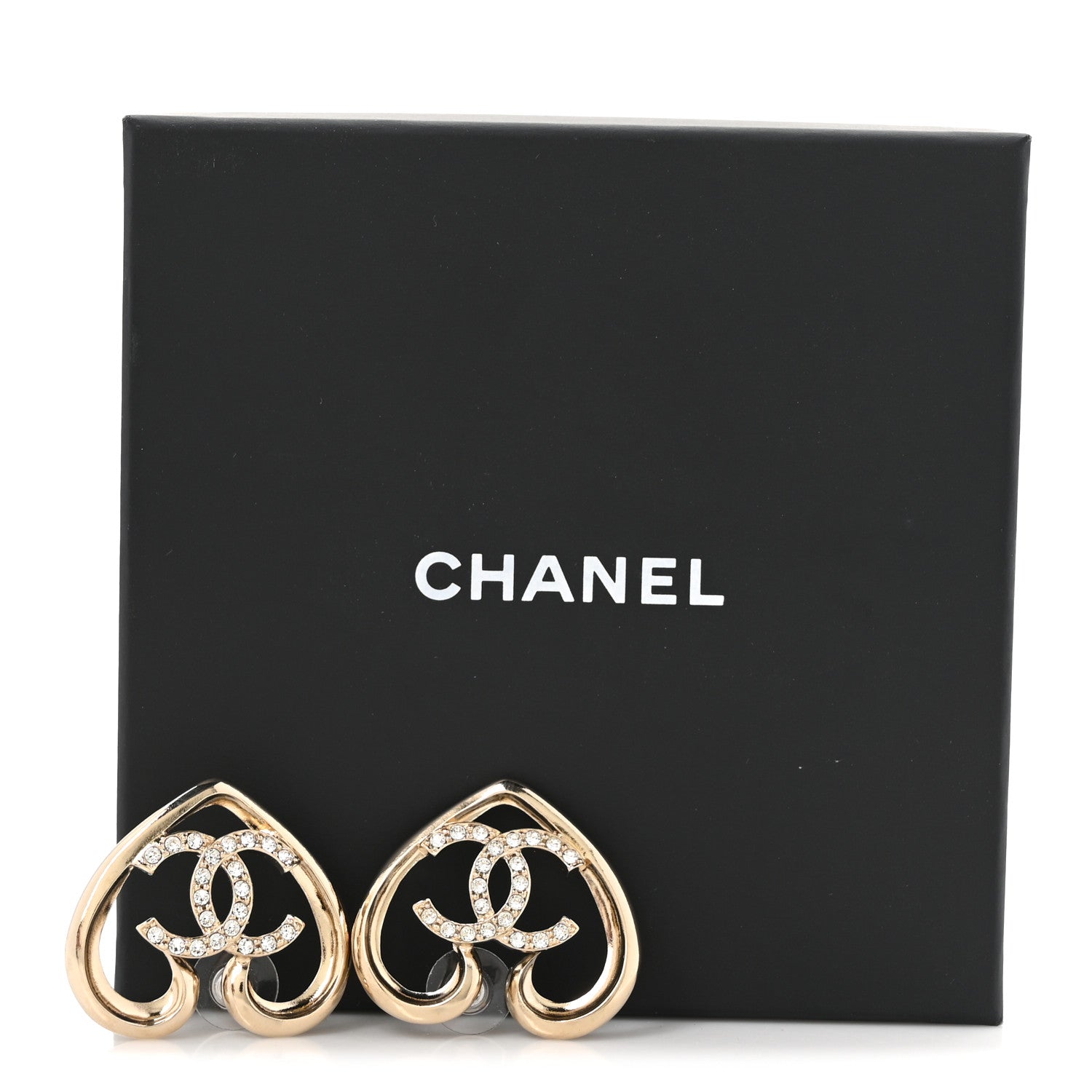 Chanel Metal Crystal CC Logo Heart Earrings Gold 5 of 5
