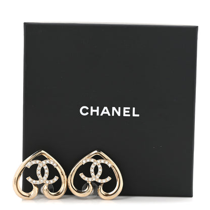 Chanel Metal Crystal CC Logo Heart Earrings Gold 5 of 5