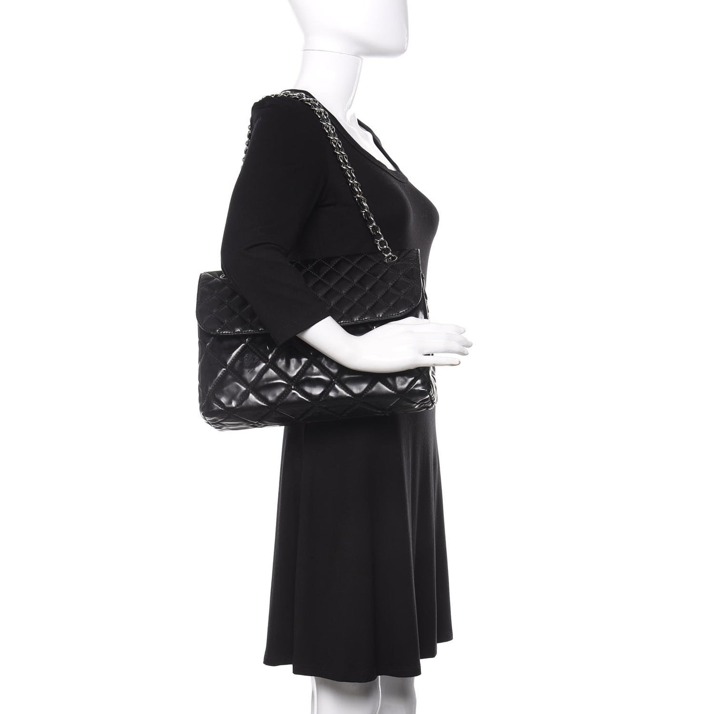 Vinyl Quilted In the Business Flap Bag Black
