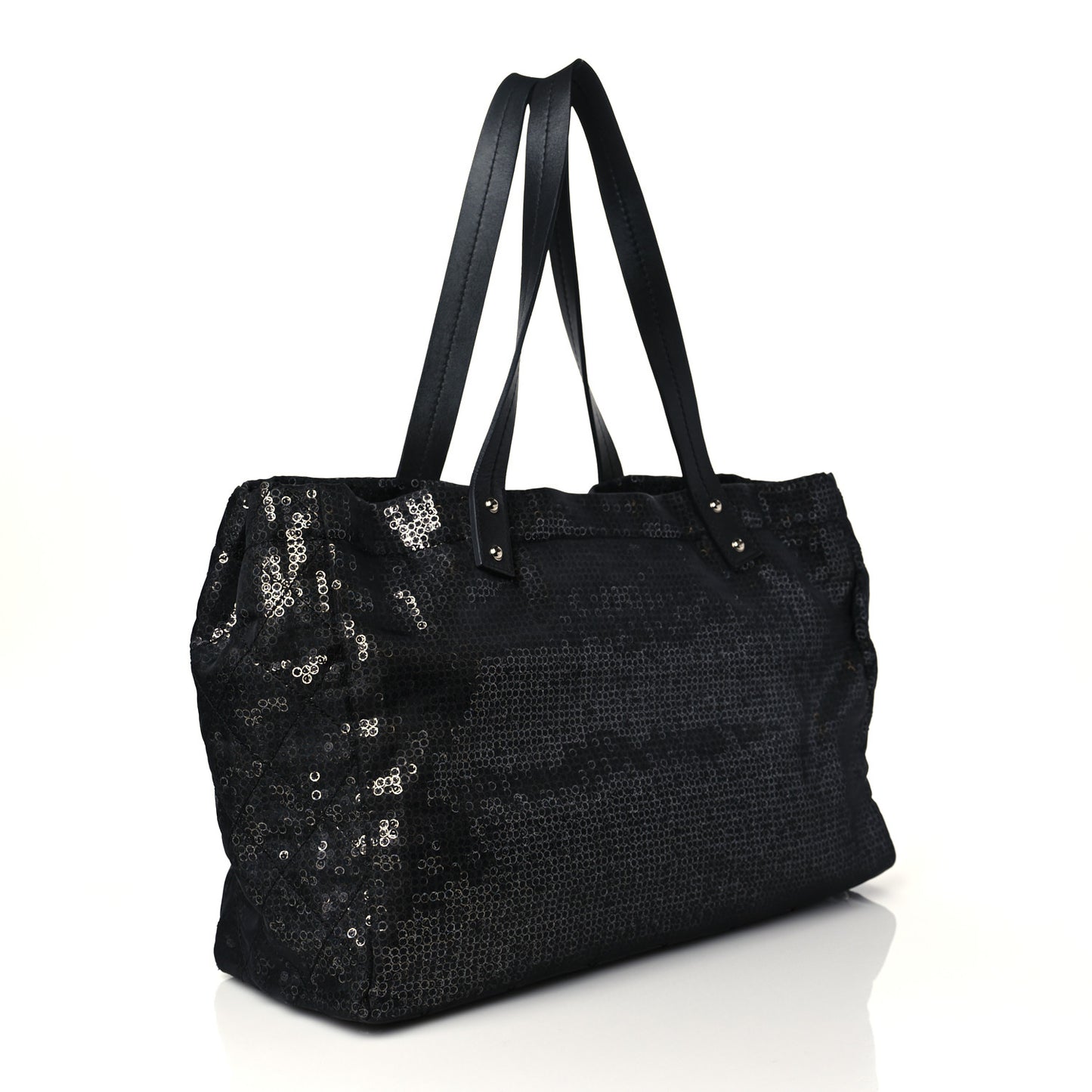 Calfskin Mesh Hidden Sequin CC Tote Black