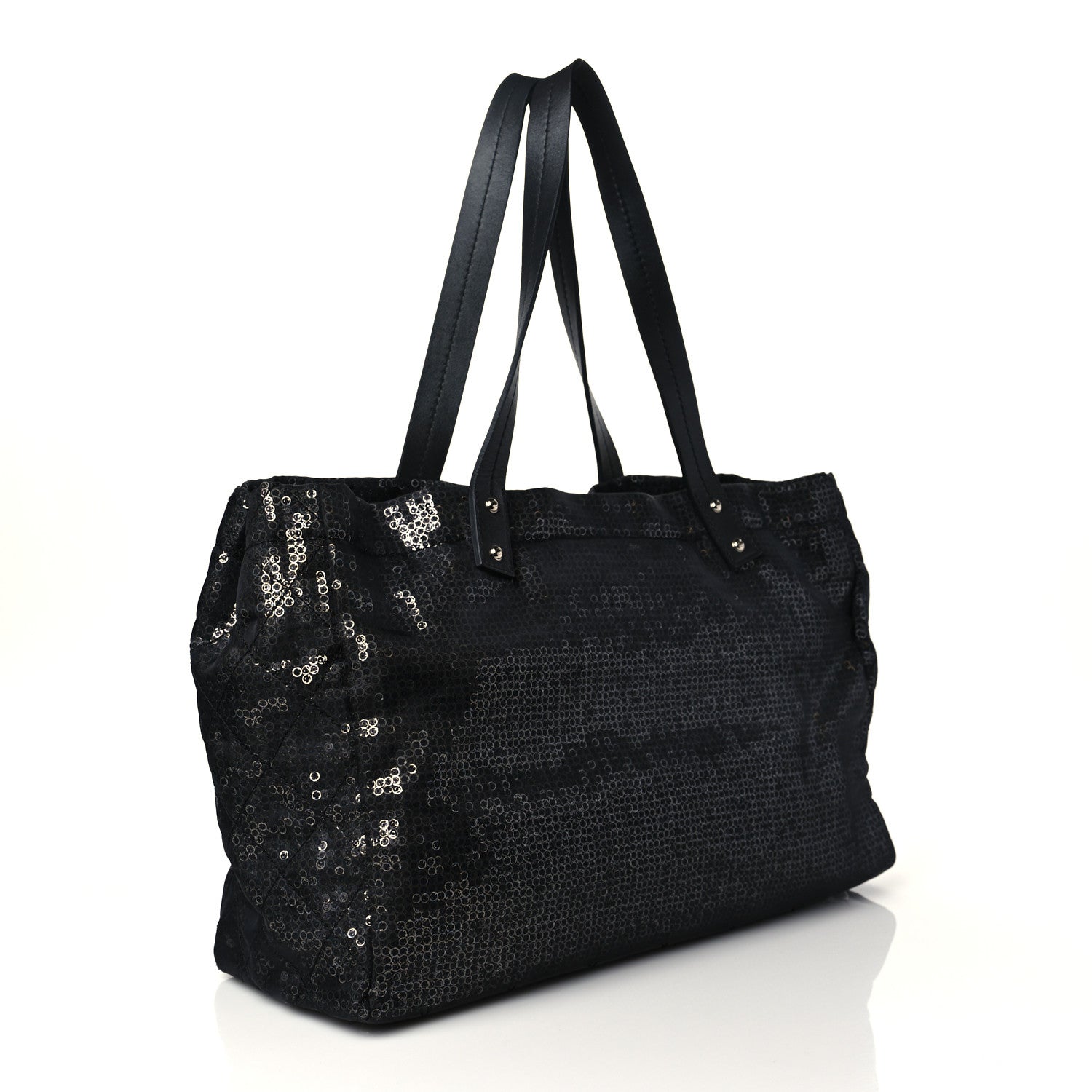 Chanel Calfskin Mesh Hidden Sequin CC Tote Black 3 of 10