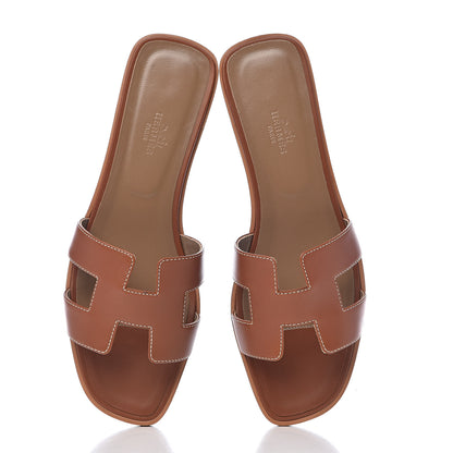 Hermes Box Calfskin Oran Sandals 41 Gold 10 of 11