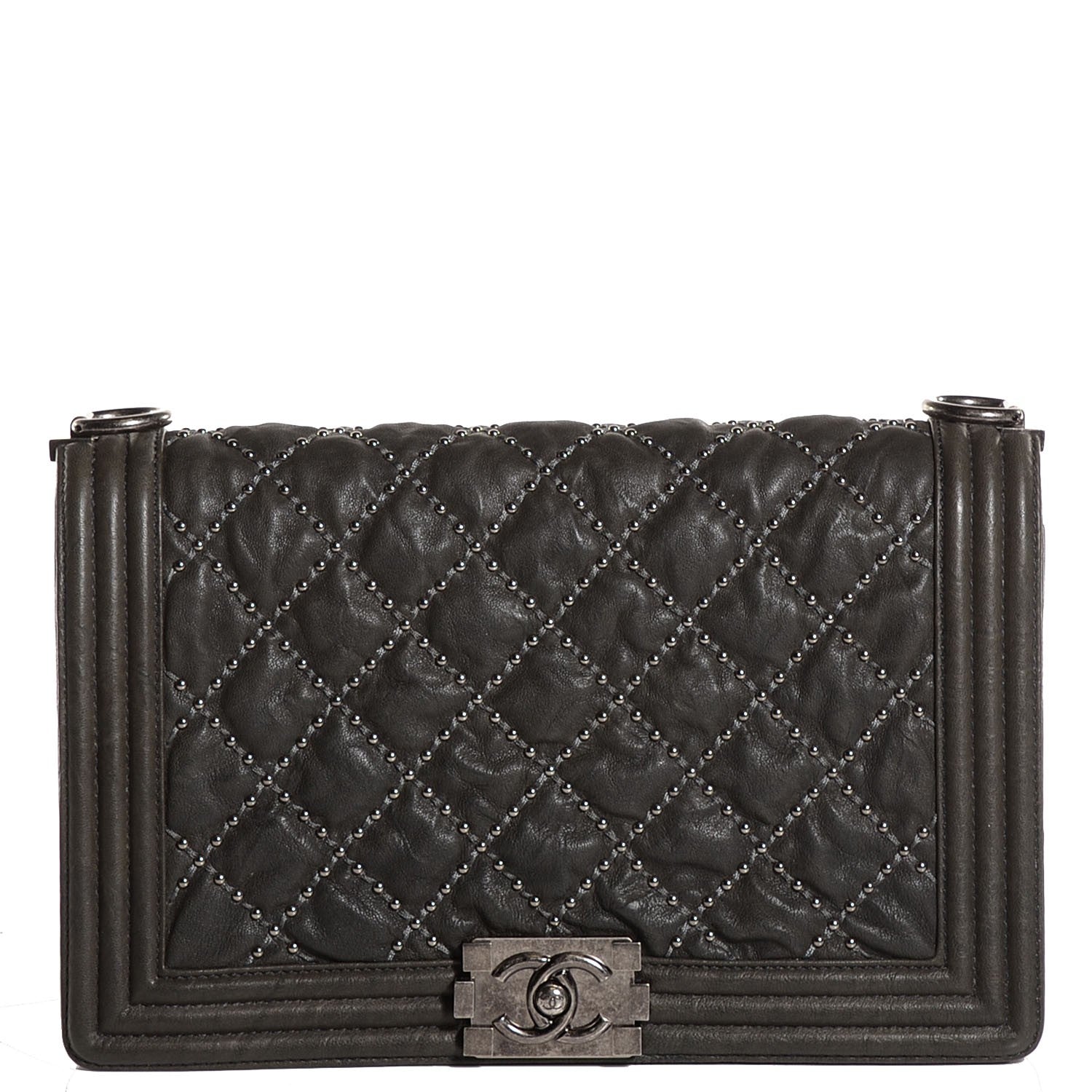 Chanel Crumpled Lambskin Large Studded Boy Flap Dark Gray 1 of 8