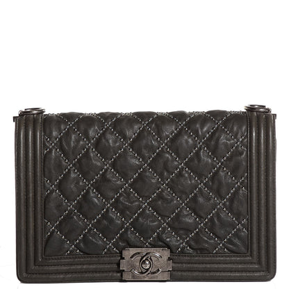 Chanel Crumpled Lambskin Large Studded Boy Flap Dark Gray 1 of 8