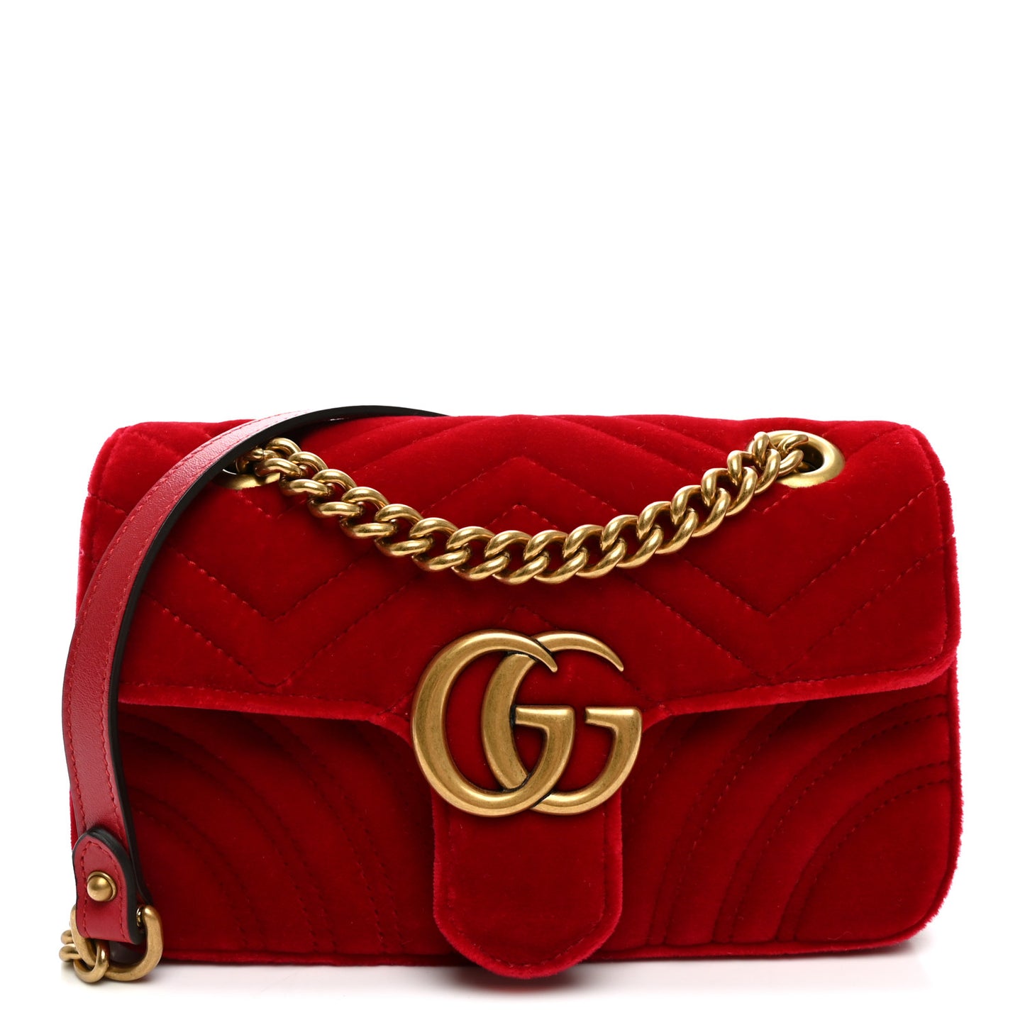 Velvet Matelasse Mini GG Marmont Shoulder Bag Hibiscus Red