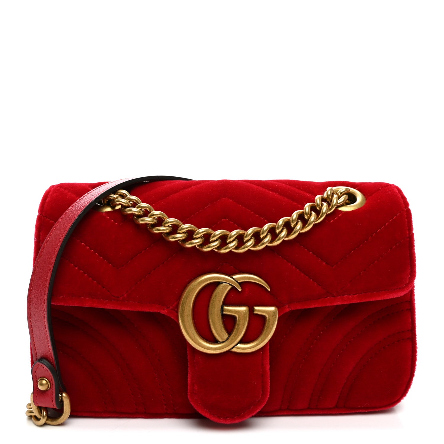 Gucci Velvet Matelasse Mini GG Marmont Shoulder Bag Hibiscus Red 1 of 11