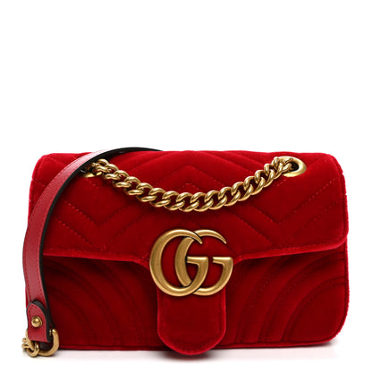 Gucci Velvet Matelasse Mini GG Marmont Shoulder Bag Hibiscus Red 1 of 11