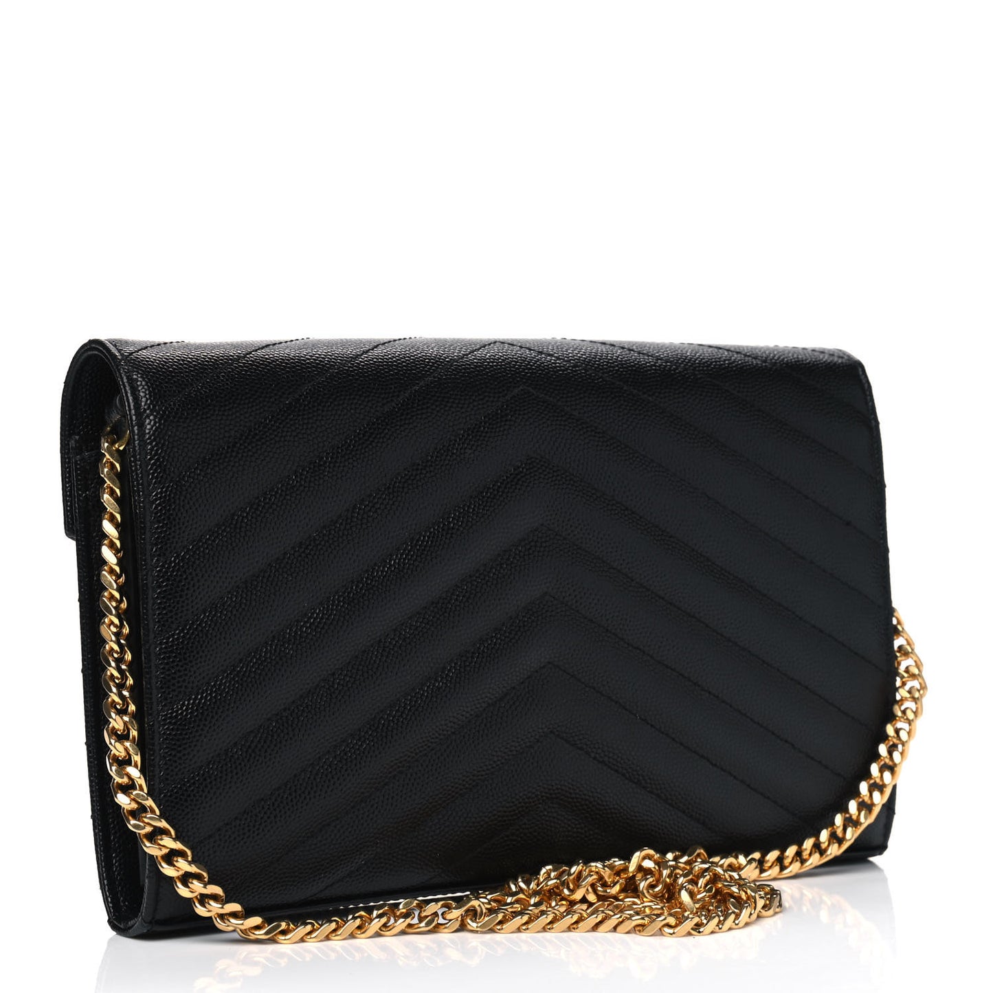 Grain De Poudre Matelasse Chevron Monogram Chain Wallet Black