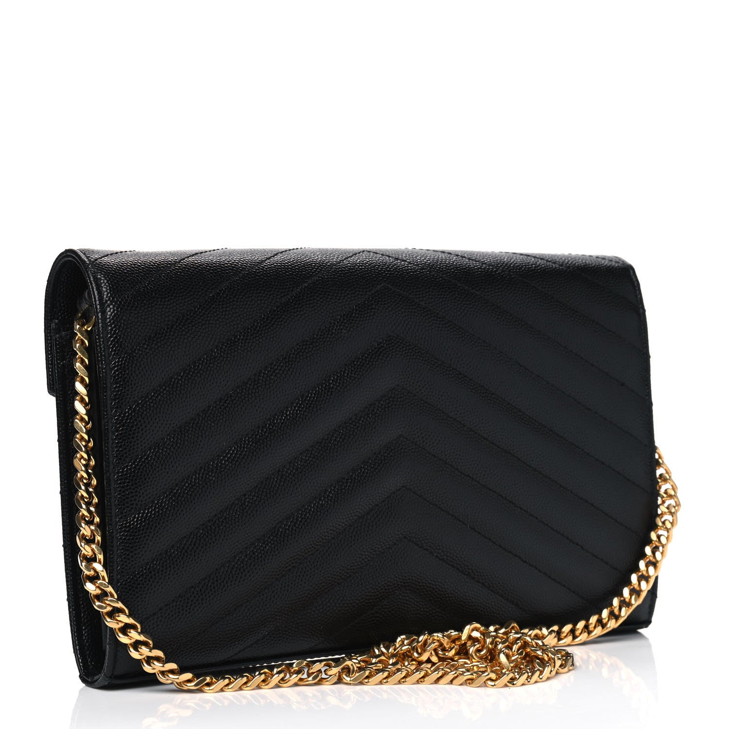 Saint Laurent Grain De Poudre Matelasse Chevron Monogram Chain Wallet Black 2 of 4