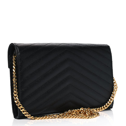 Saint Laurent Grain De Poudre Matelasse Chevron Monogram Chain Wallet Black 2 of 4