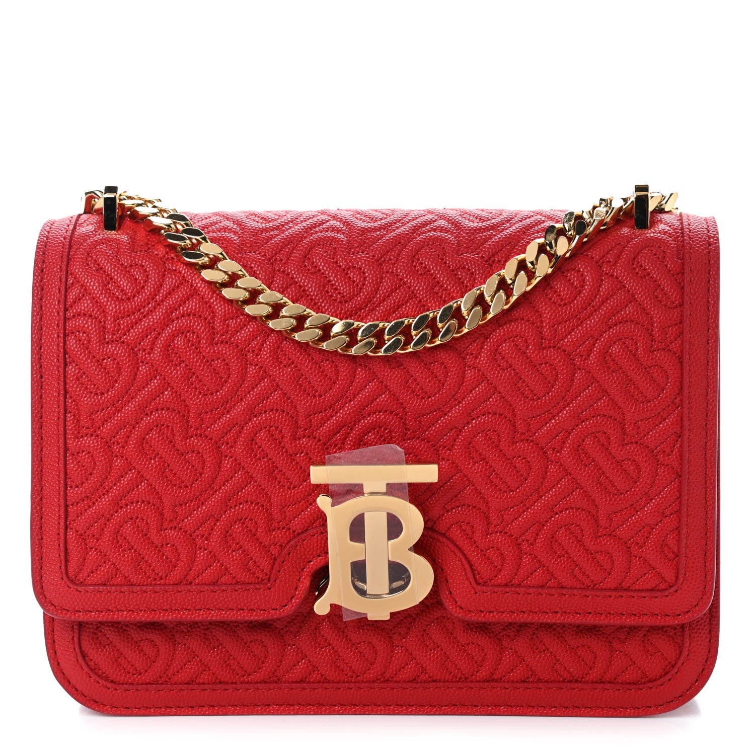 Burberry Grainy Calfskin Monogram Embossed Small TB Chain Bag Bright Red 1 of 9