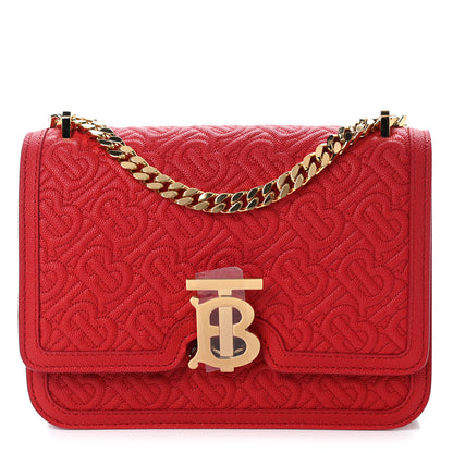 Burberry Grainy Calfskin Monogram Embossed Small TB Chain Bag Bright Red 1 of 9
