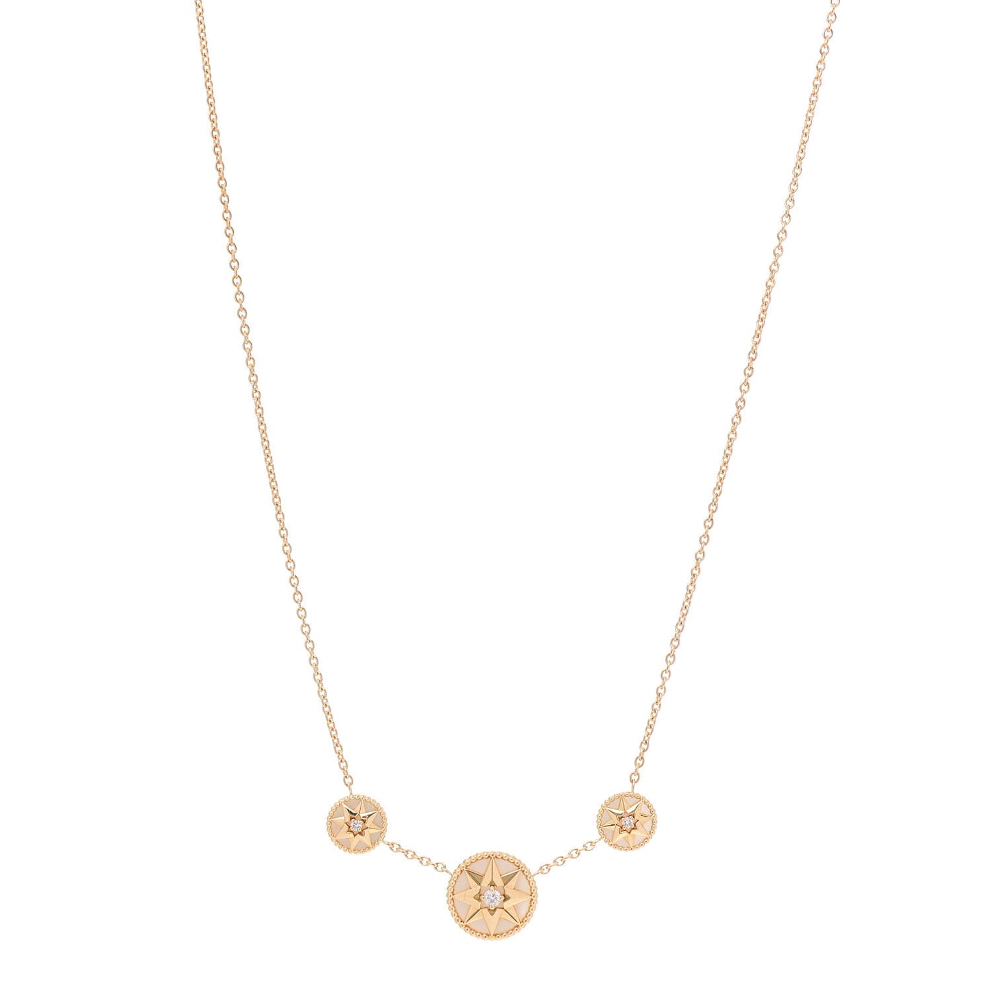 18K Yellow Gold Diamond Mother of Pearl Rose Des Vents 3-Station Necklace