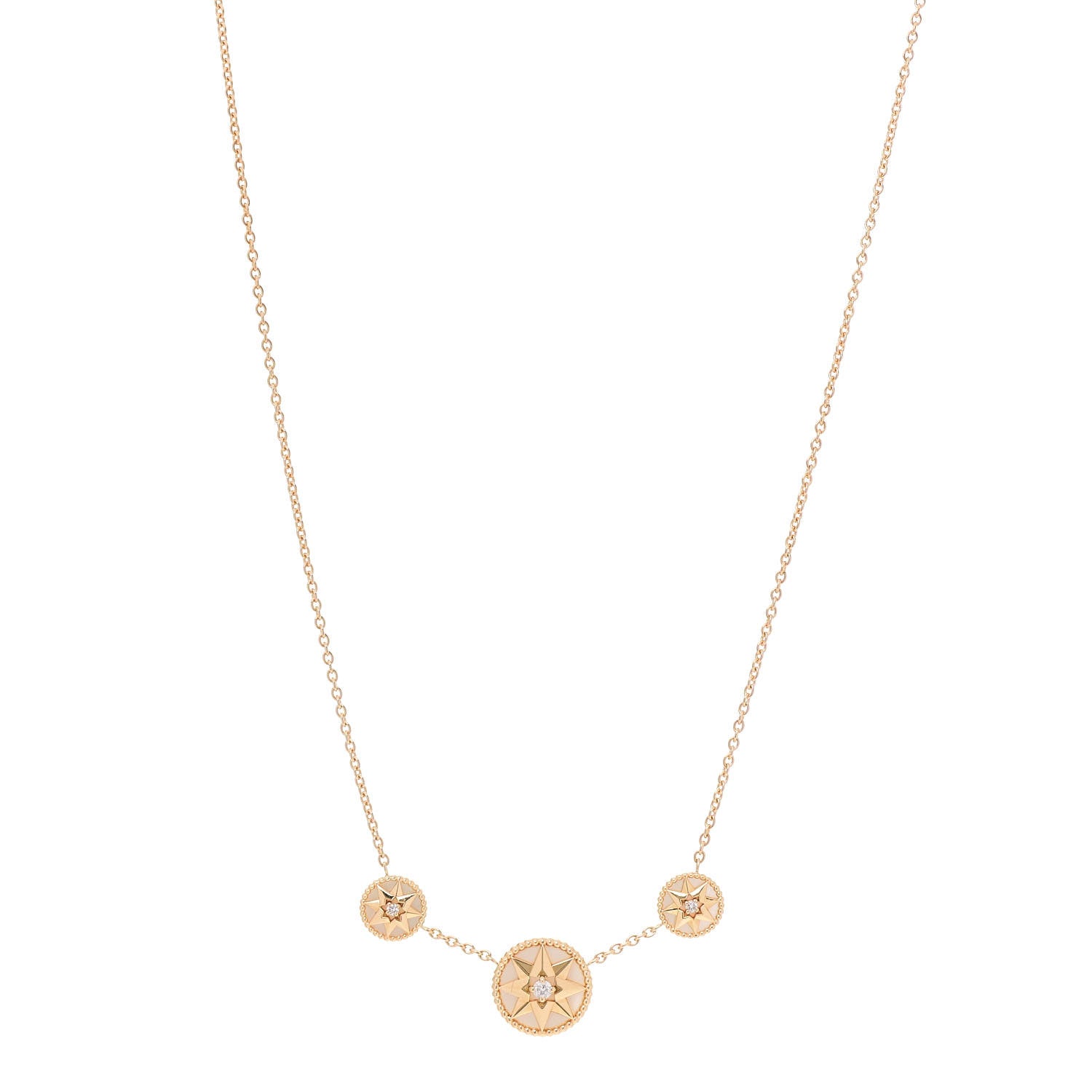 Christian Dior 18K Yellow Gold Diamond Mother of Pearl Rose Des Vents 3-Station Necklace 1 of 6