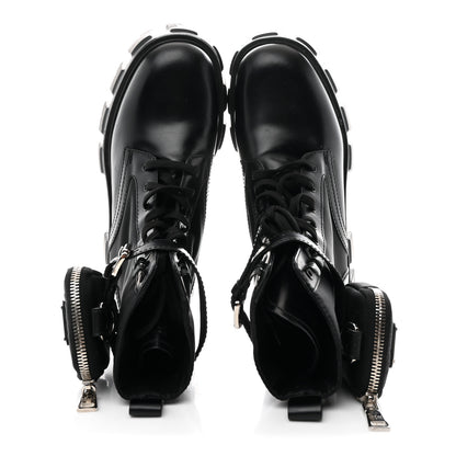 Prada Spazzolato Rois Nylon Metal Triangle Logo Monolith Pouch Pocket 55mm Boots 39 Black 2 of 9