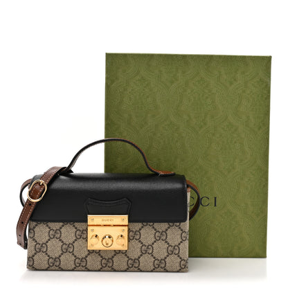Gucci GG Supreme Monogram Calfskin Mini Padlock Top Handle Shoulder Bag Beige Black Cuir 11 of 11