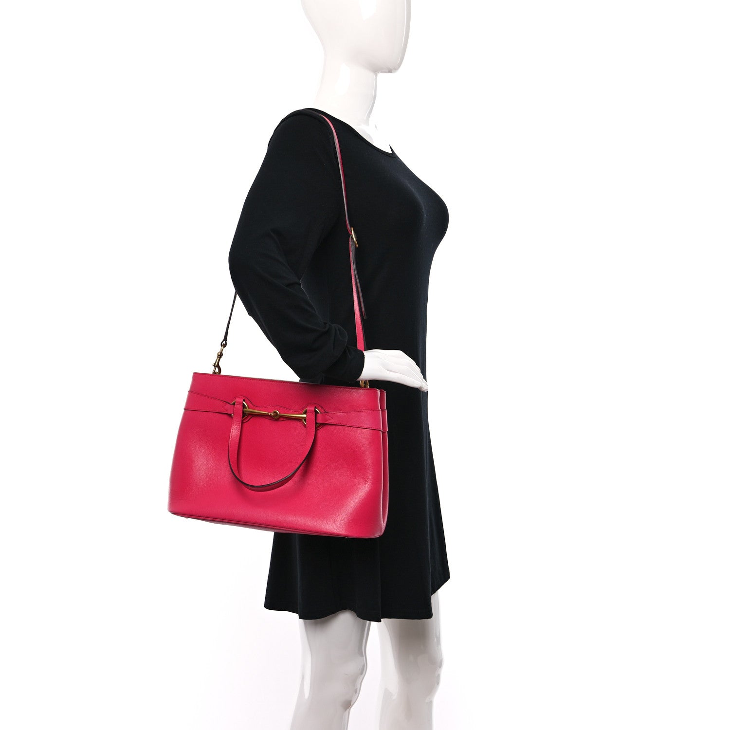 Gucci Textured Calfskin Medium Bright Bit Tote Shocking Pink 2 of 9