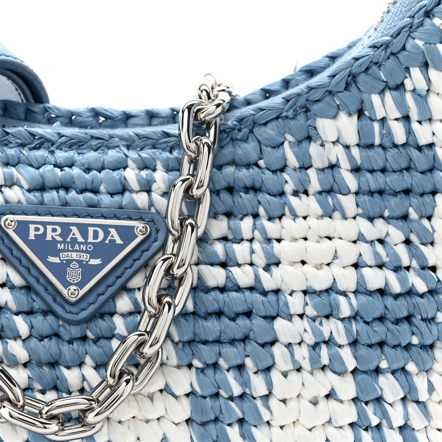 Prada Yarn Raffia Effect Crochet Embroidered Mini Re-Edition 1978 Shoulder Bag Celeste 7 of 10