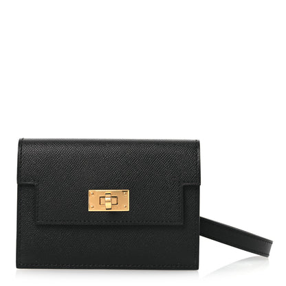 Hermes Madame Calfskin Kelly Pocket Slim Wallet Black 1 of 9