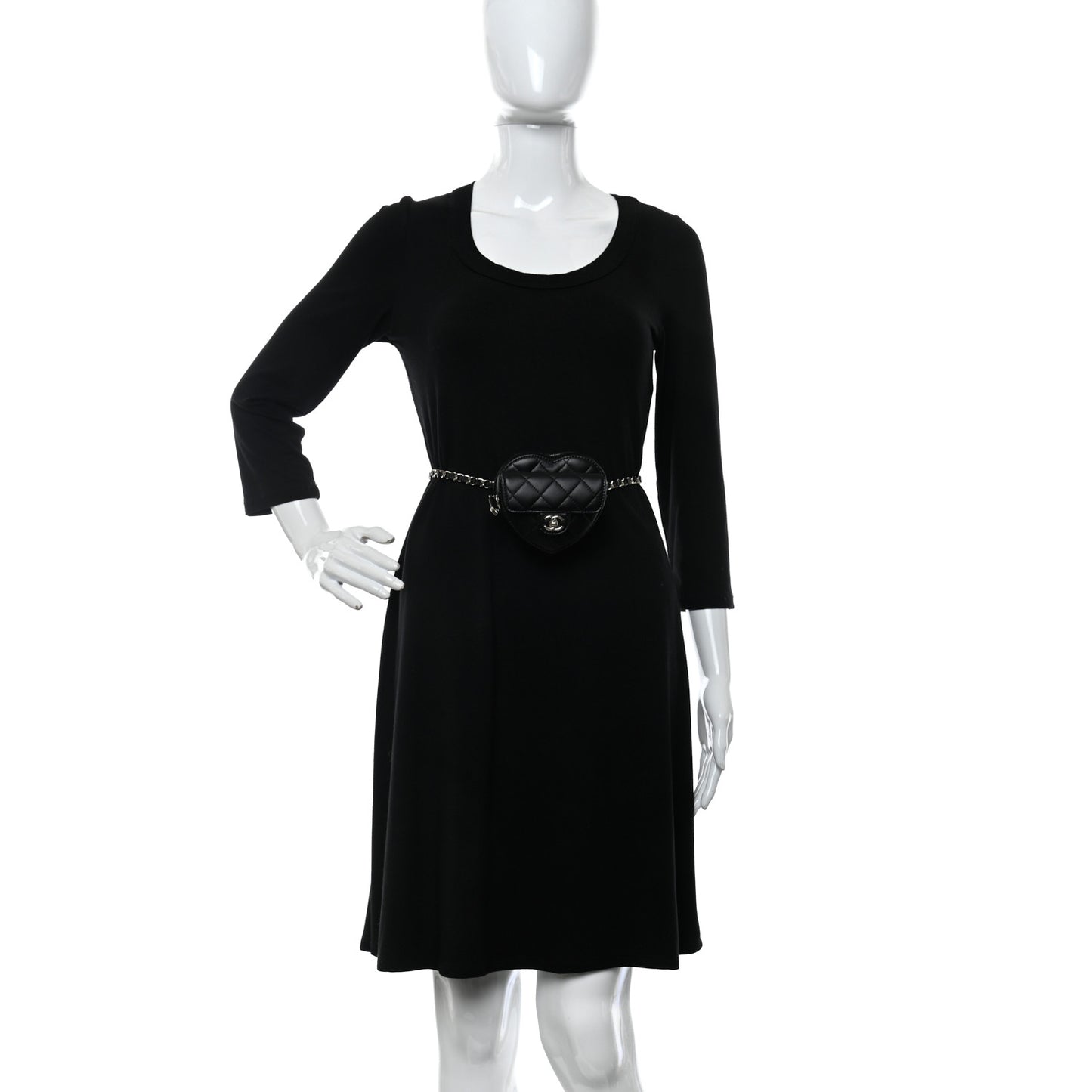Lambskin Quilted CC In Love Heart Waist Belt Bag With Chain Black