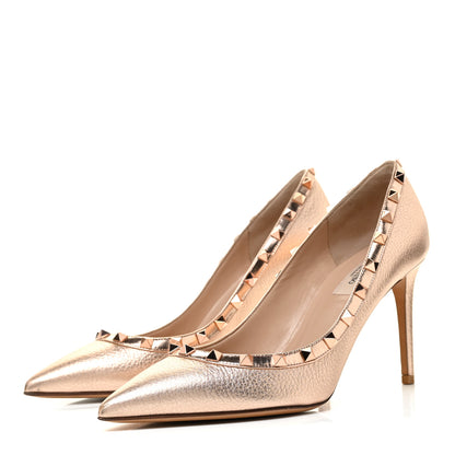 Valentino Garavani Metallic Pebbled Calfskin Rockstud 85mm Pumps 39.5 Rame 3 of 13