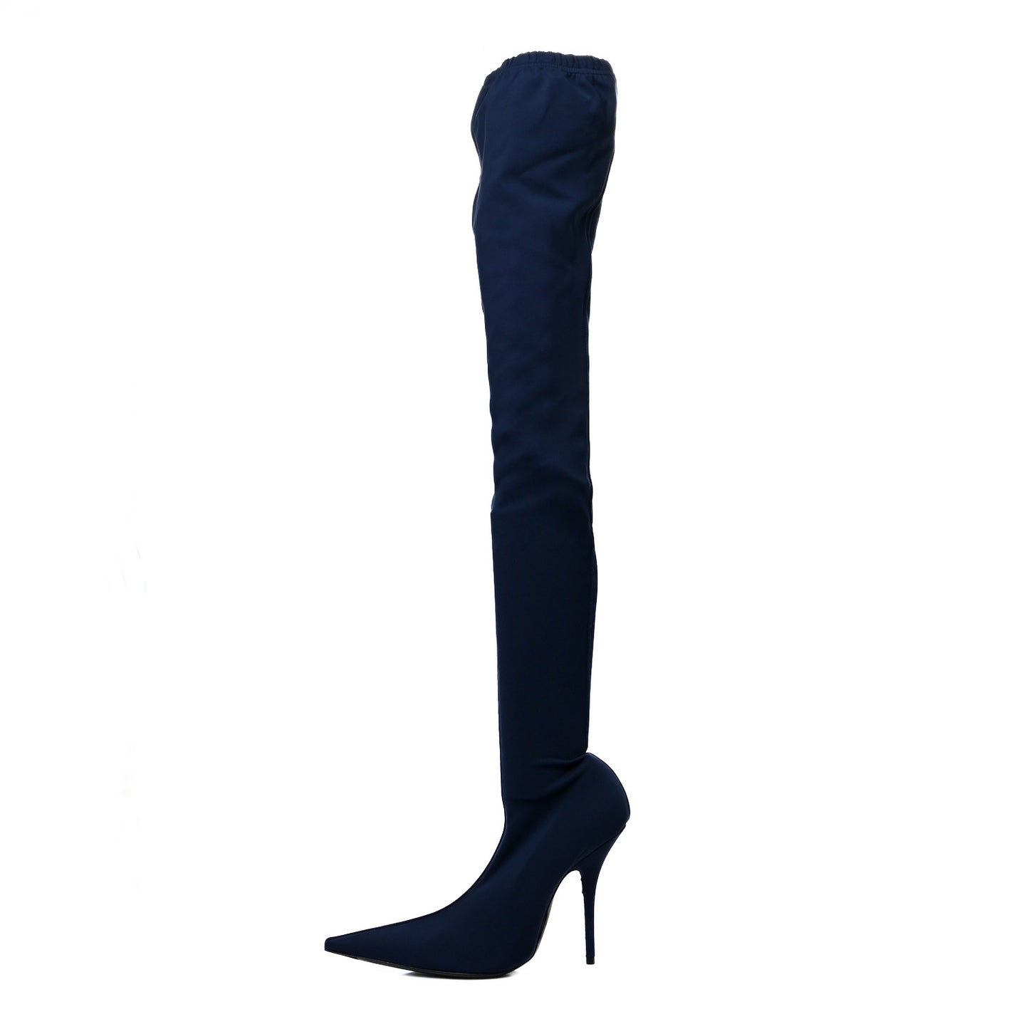 Crepe Jersey Pointed Toe Knife Thigh High Boots 38 Bleu Nuit