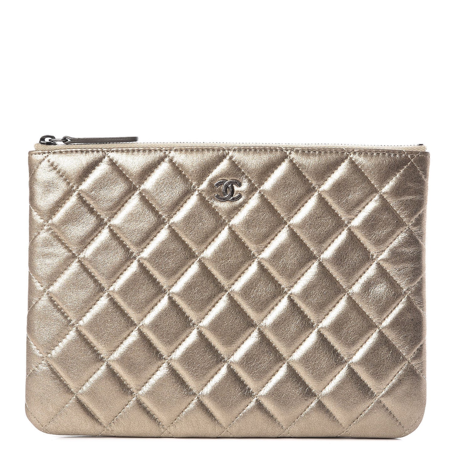 Metallic Lambskin Quilted Medium Cosmetic Case Gold