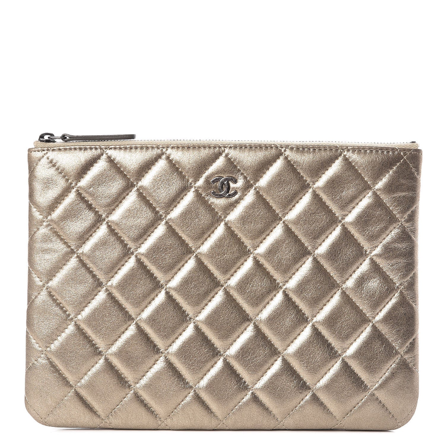 Chanel Metallic Lambskin Quilted Medium Cosmetic Case Gold 1 of 8