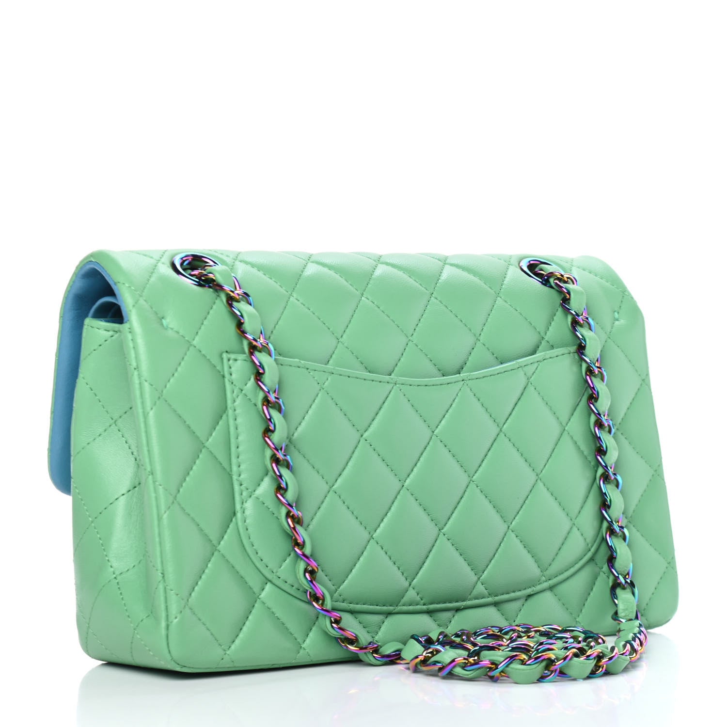 Chanel Lambskin Quilted Small Double Flap Green Blue 2 of 4