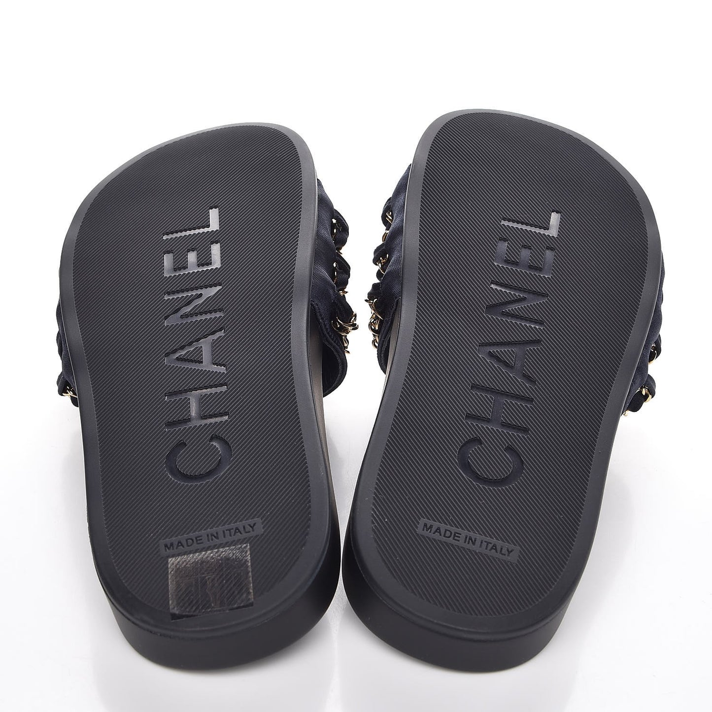 Satin Chain Flat Sandals 37 Marine