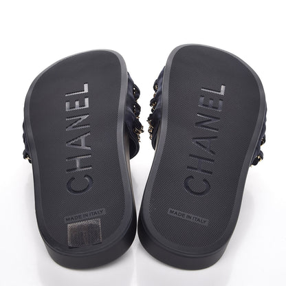 Chanel Satin Chain Flat Sandals 37 Marine 5 of 9