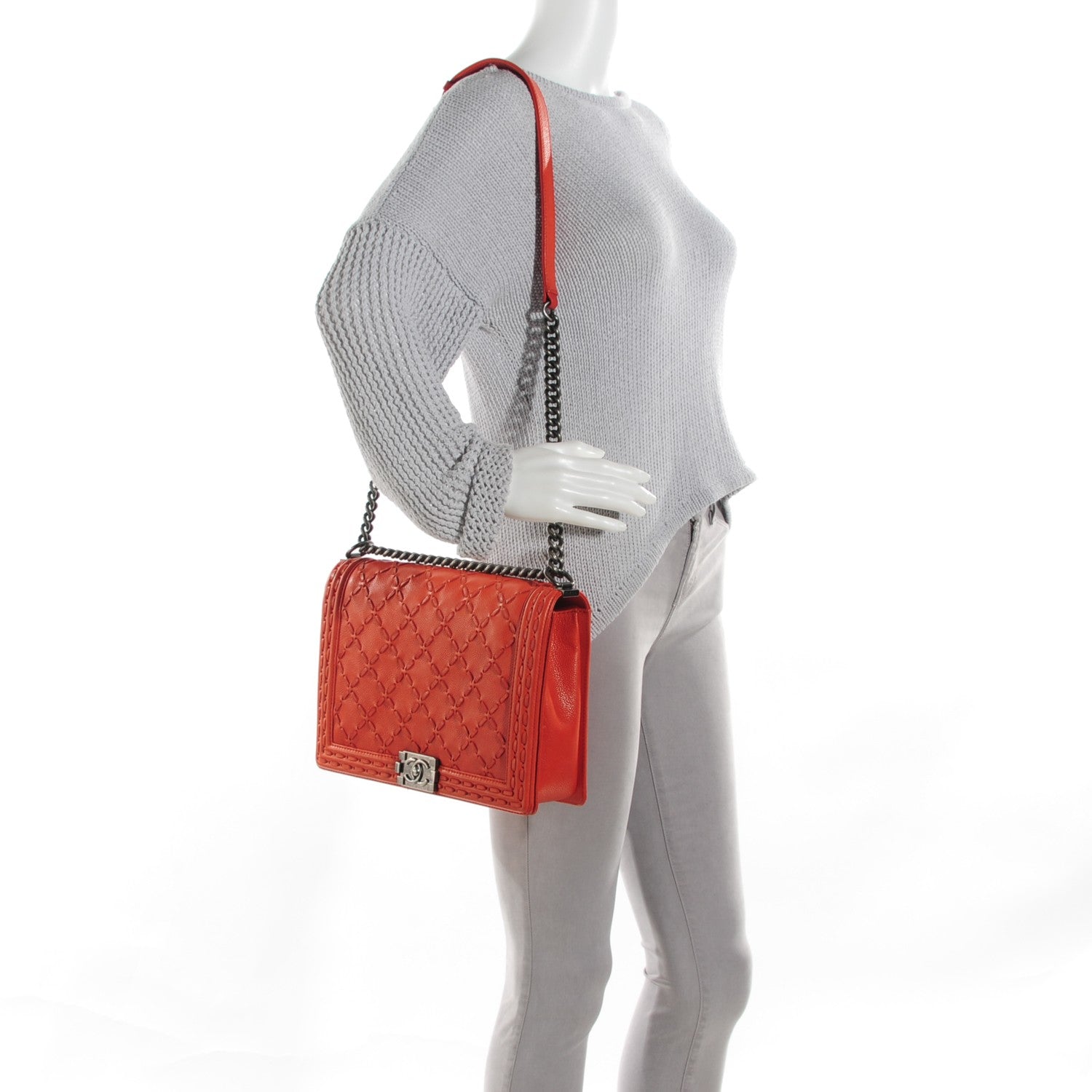 Chanel Caviar Calfskin Stitched Large Boy Flap Dark Orange 2 of 9