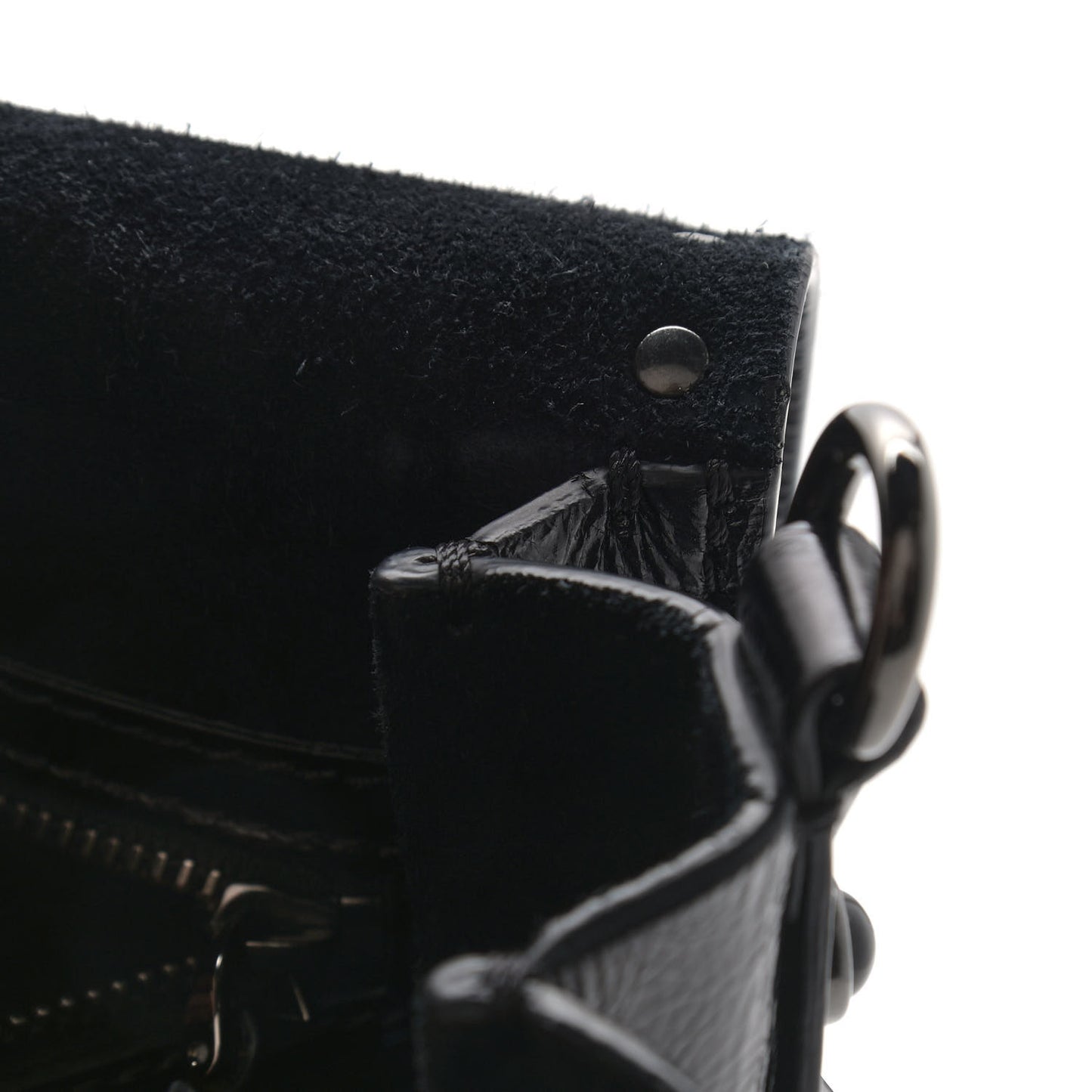 Craquele Calfskin Guitar Strap Rockstud Rolling Shoulder Flap Messenger Bag Black